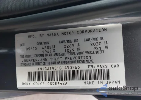 2016 Mazda Mazda6 I Touring из США, поврежденный, VIN JM1GJ1V51G1450766